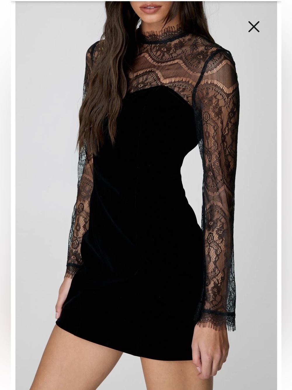 Nasty Gal Long Sleeve Velvet & Lace Minidress Nordstrom NWT Size 0 - Picture 3 of 5